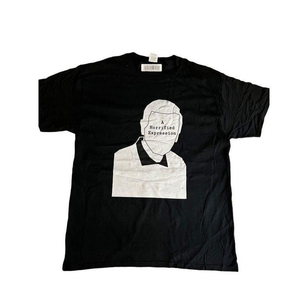 Fruit of the Loom Black T Shirt‎ Mens Large Graphic Print Horrified Expression
